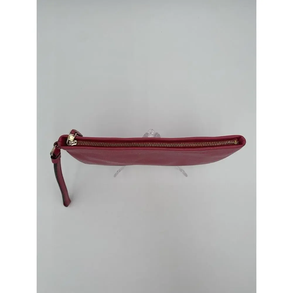 COACH Wristlet Pink Crossgrain Leather Large 9” X 5” Clutch Zip Card Slots NY